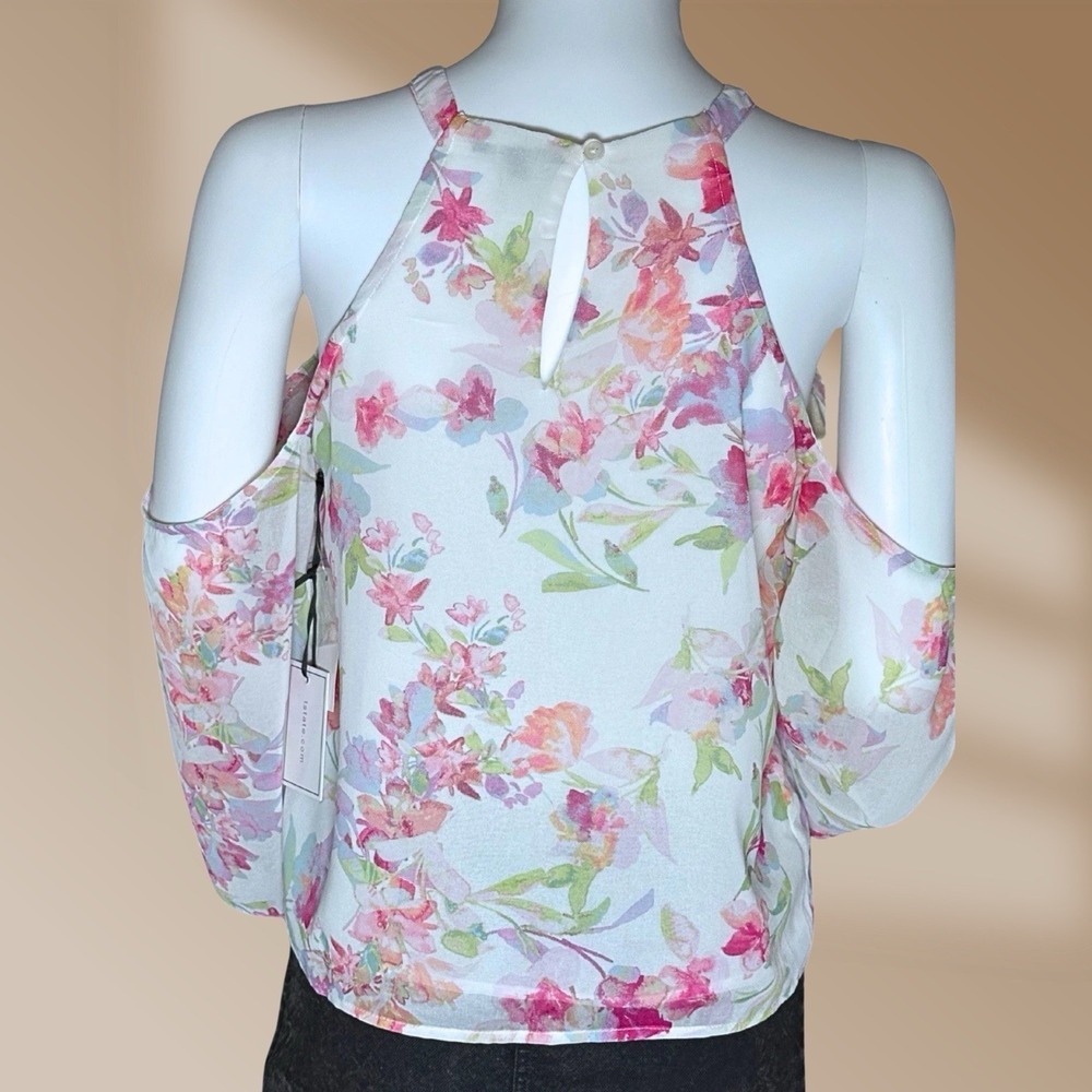 Floral Top Blouse Cold Shoulder Size X-Small Long Sleeve Retail $69 NWT! - Picture 4 of 6